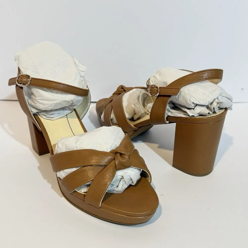 Ruiee Women's Platform Heels Chunky Sandals Ankle Strappy Brown Size 9.5 New